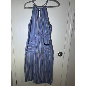 Universal Thread Women's Striped Halter Jumpsuit XL Blue Wide Leg with Pockets